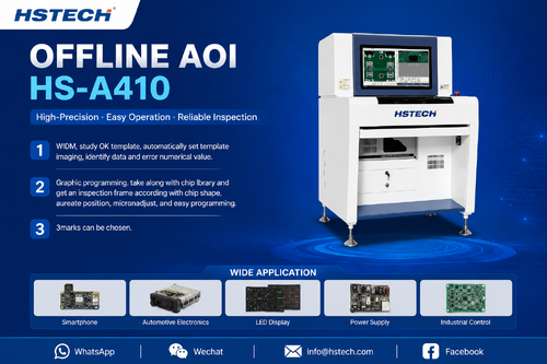 Últimos blogs da empresa sobre A HSTECH lança o documento de especificações completo da ficha de dados para o AOI Offline Económico A410 com tabela de parâmetros padrão