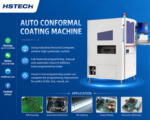 Últimos blogs da empresa sobre Hansome Technology apresenta a máquina automática de revestimento de conformes seletivos HS-H2 para fabricação de PCBs de alta densidade