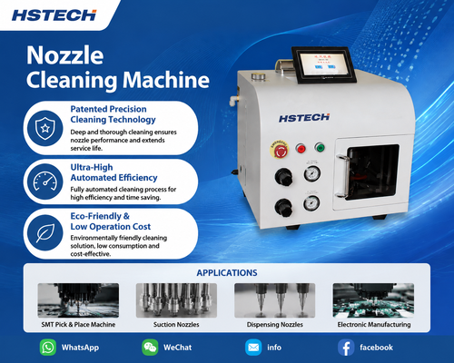 Últimos blogs da empresa sobre HSTECH HS-824 Limpador Automático de Bicos: Equipamento de Manutenção SMT Ecológico, Eficiente e Sem Danos